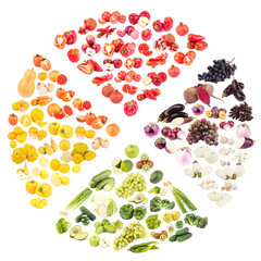 Different fruits and vegetables in the round shape