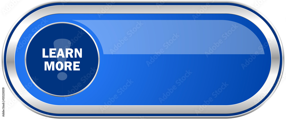 Poster learn more long blue web and mobile apps banner isolated on white background.