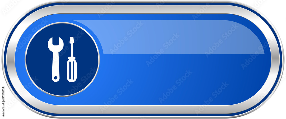 Aufkleber tool long blue web and mobile apps banner isolated on white background.