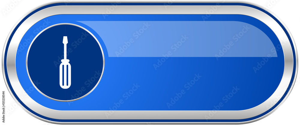 Poster tool long blue web and mobile apps banner isolated on white background.