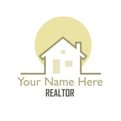 Fototapeta premium Simple graphic line house with door & windows reversed out of a sun logo concept