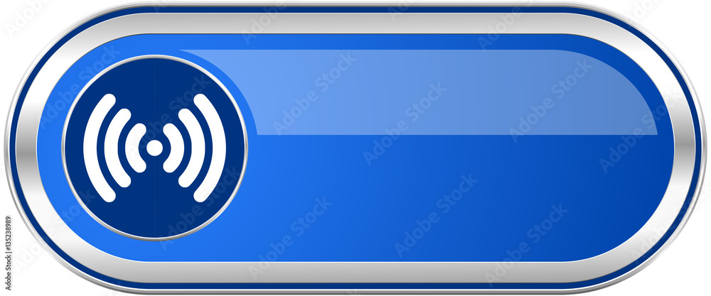 Poster wifi long blue web and mobile apps banner isolated on white background.