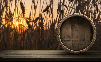 background of barrel and worn old table of wood