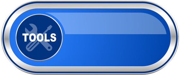 Tools long blue web and mobile apps banner isolated on white background.