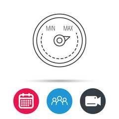 Heat regulator icon. Radiator thermometer sign. Group of people, video cam and calendar icons. Vector