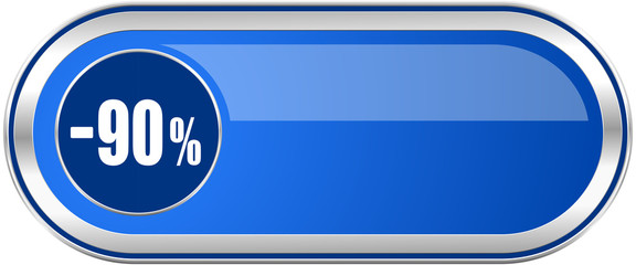 90 percent sale retail long blue web and mobile apps banner isolated on white background.