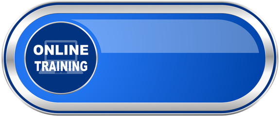 Online training long blue web and mobile apps banner isolated on white background.