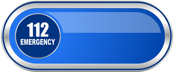 Number emergency 112 long blue web and mobile apps banner isolated on white background.