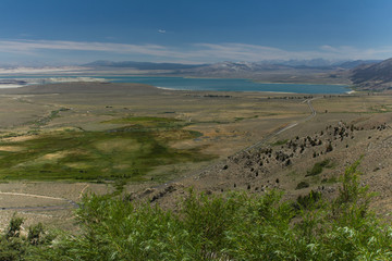 Clear blue sky over Mono Lake and the Eastern Sierra Nevada mountains in California