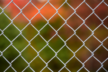 Fototapeta premium Chain link fence with autumn color background