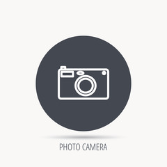 Photo camera icon. Photographer equipment sign. Round web button with flat icon. Vector