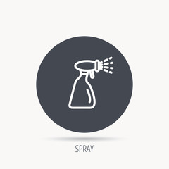 Cleaning spray bottle icon. Washing tool sign. Round web button with flat icon. Vector
