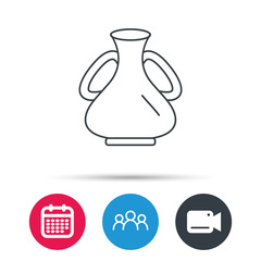 Vase icon. Decorative vintage amphora sign. Group of people, video cam and calendar icons. Vector