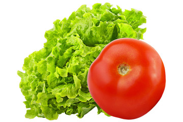 tomato and lettuce salad isolated on white background.