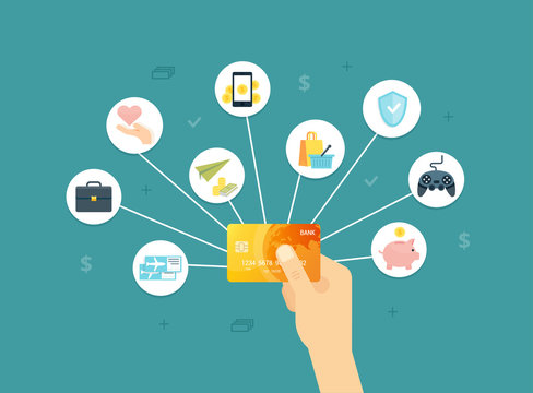 Golden Credit card vector illustration. Creative concept for sites, web banners, printed materials, infographics.