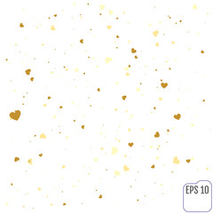Gold Heart shaped confetti. Design layout template. Vector illus