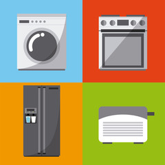 home appliances devices over colorful squares. vector illustration