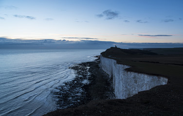 White Cliffs and Lighthouse at Dusk