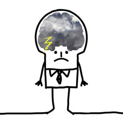 Cartoon Big Brain Man - pessimism and clouds