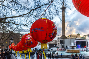 Lunar new year decorations at Trafalgar square - obrazy, fototapety, plakaty