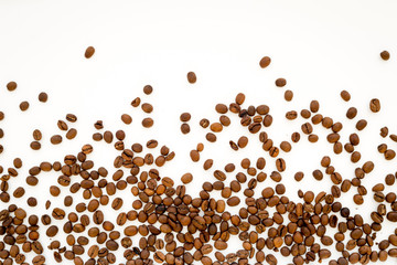 coffee beans on white table top view mock up