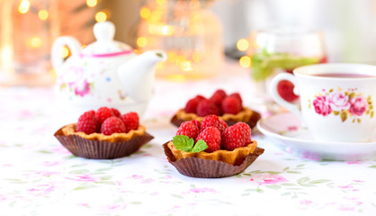 Cupcakes with raspberries