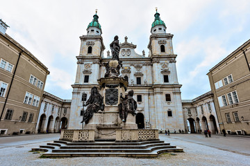 Fototapeta na wymiar Salzburg Dom Cathedral in Salzburg, Austria. Wide view