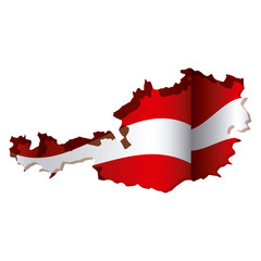 silhouette map of austria and colors flag inside with wave vector illustration