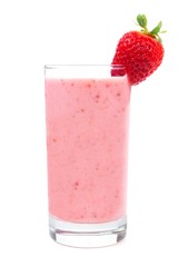 Pink strawberry smoothie in a glass isolated on white