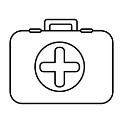 Obraz premium monochrome contour with firts aid kit with symbol cross in circle vector illustration