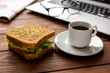 concept of lunch in office at work desktop