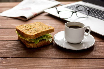 concept of lunch in office at work desktop