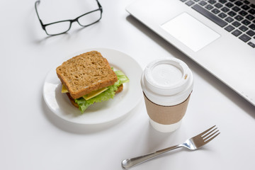 concept of lunch in office at work desktop