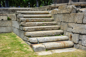 View of the old stone ladder well carved by the Master Valentine next to Chafariz do Mestre Valentim on the Praca XV de Novembro of Centro district, Rio de Janeiro, Brazil