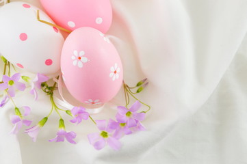 Painted Easter eggs and spring flowers