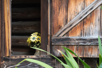 Flowers and Rustic Barn Door