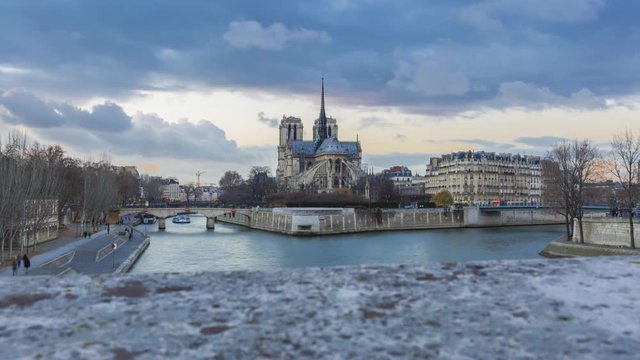 Timelapse, cityscape - Paris,France, Notre Dame, seine, sundown - winter 2017