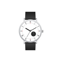 Classic watch with black leather strap isolated