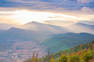 Landscape mountain and cloud with sun light morning time.