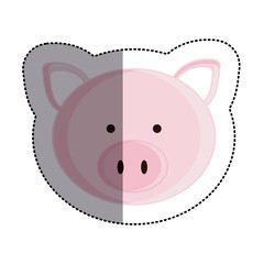 color sticker with pig head and middle shadow vector illustration