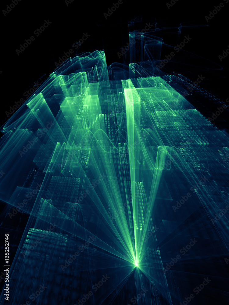 Poster abstract background element. three-dimensional composition of wave shapes, grids and beams. media in