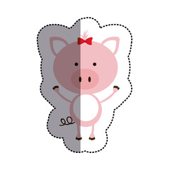 color sticker with female pig and middle shadow vector illustration