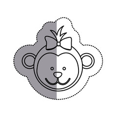 monochrome contour sticker with female monkey head and middle shadow vector illustration