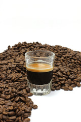 Hot coffee espresso with beans
