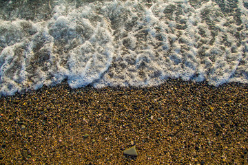 seascape, sea, sunset and sunrise, waves, sandy beach, Golden sand, reflections and glare on the water