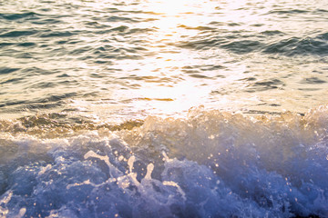 seascape, sea, sunset and sunrise, waves, sandy beach, Golden sand, reflections and glare on the water