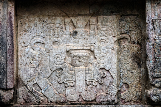 Ancient Mayan murals decorating the Venus Platform at Chichen Itza, Yucatan, Mexico
