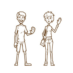 Cheerful students in a cartoon style. Vector illustration.