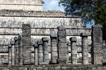 Columns in the Temple of a Thousand Warriors at the Chichen Itza archaeological area in Yucatan, Mexico.