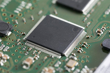 Close-up electronic circuit board. technology style concept.